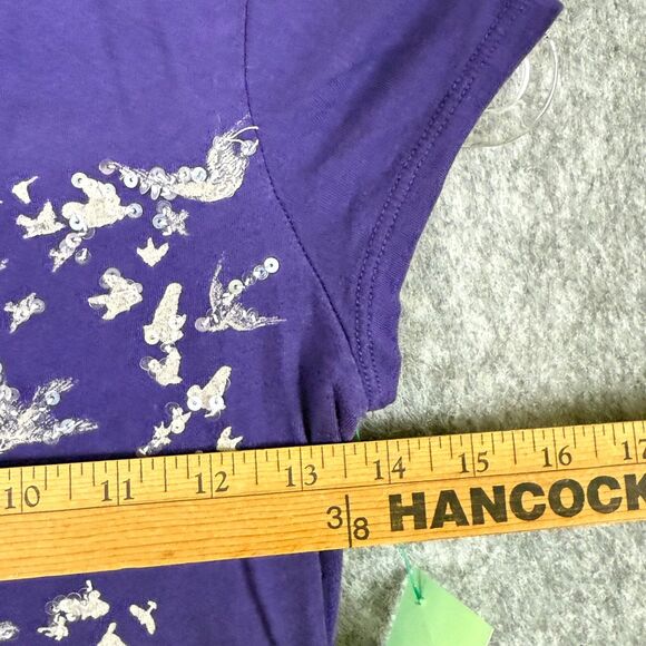 Vtg Express Graphic Sequin Bird Top Purpl Y2K Ombre Shirt Flying ❤️ Formation XS - Picture 8 of 9